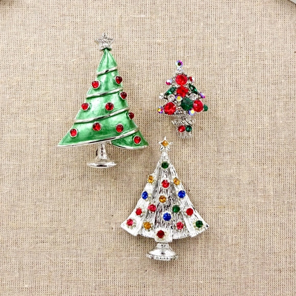 Unbranded Jewelry - Silver Rhinestone CHRISTMAS TREE PINS Set of Three